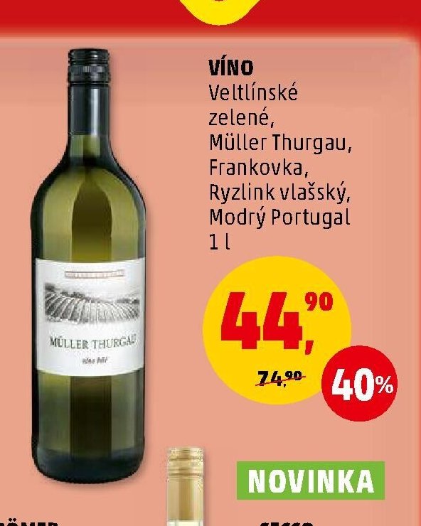 Víno (Veltlínské zelené, Müller Thurgau, Frankovka, Ryzlink vlašský, Modrý Portugal)