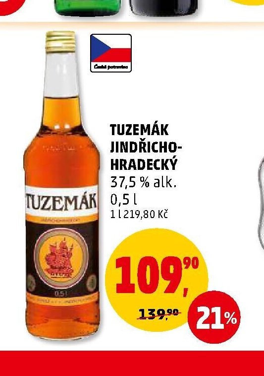 TUZEMÁK JINDŘICHO HRADECKÝ 37,5 % alk. 0,5 l