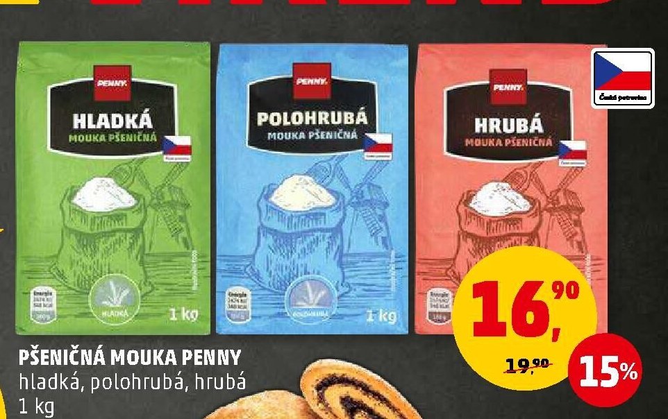 Pšeničná mouka Penny hladká, polohrubá, hrubá 1 kg