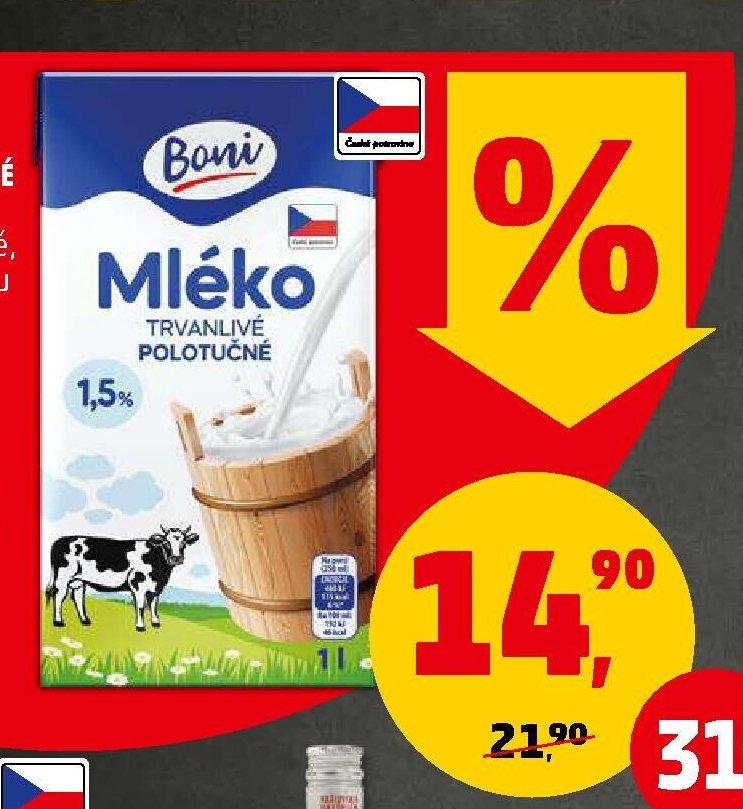 Trvanlivé mléko polotučné 1,5 % tuku