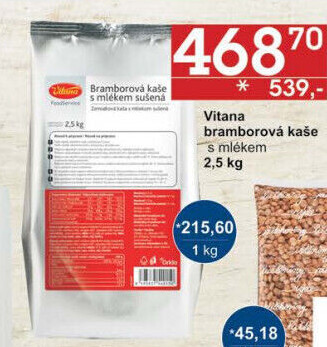 Bramborová kaše s mlékem v prášku Vitana