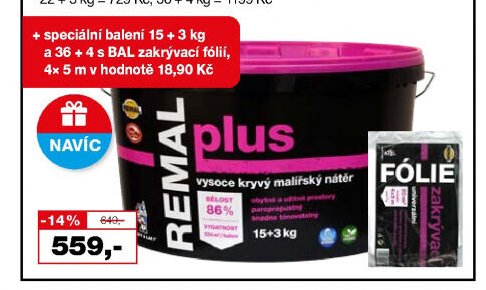 REMAL PLUS vysoce kryvý 15 + 3 kg