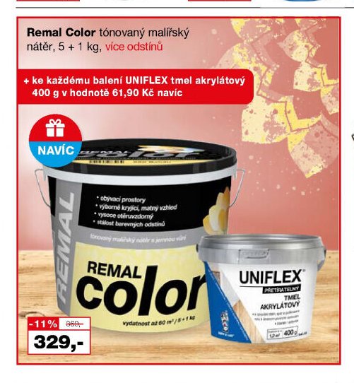 Remal Color tónovaný malířský nátěr + UNIFLEX tmel