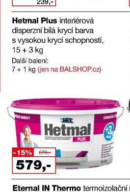 Hetmal Plus interiérová disperzní bílá krycí barva