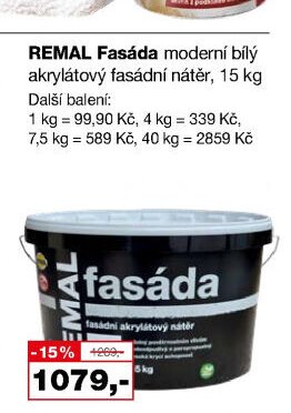 REMAL Fasáda moderní bílý akrylátový fasádní nátěr