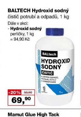BALTECH Hydroxid sodný čistič potrubí a odpadů, 1 kg