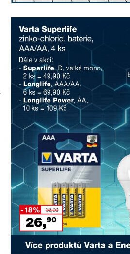 Varta Superlife zinko-chlorid. baterie, AAA/AA, 4 ks