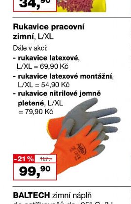 Rukavice pracovní zimní, L/XL