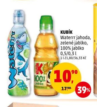 KUBÍK Waterrr jahoda, zelené jablko, 100% jablko