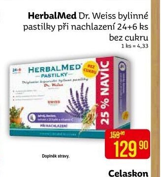 HerbalMed Dr. Weiss bylinné pastilky při nachlazení 24+6 ks bez cukru