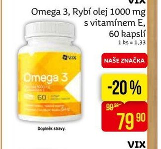 VIX Omega 3, Rybí olej 1000 mg s vitamínem E, 60 kapslí
