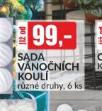 Sada vánočních koulí různé druhy, 6 ks