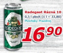 Pivo světlé výčepní Rázná 10° Radegast