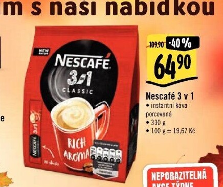 Instantní káva porcovaná 3v1 Nescafé