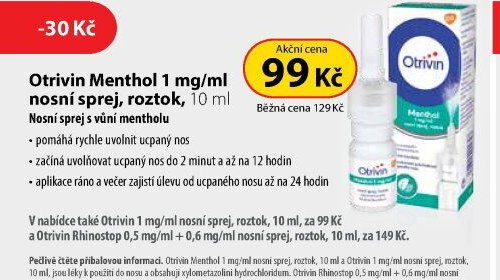 Otrivin Menthol 1 mg/ml nosní sprej, roztok, 10 ml