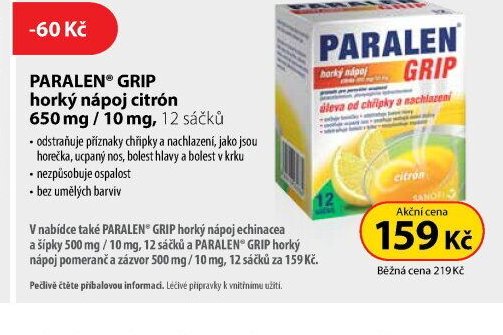 PARALEN GRIP horký nápoj citrón 650 mg / 10 mg, 12 sáčků