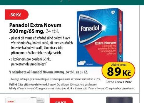Panadol Extra Novum 500 mg/65 mg, 24 tbl.