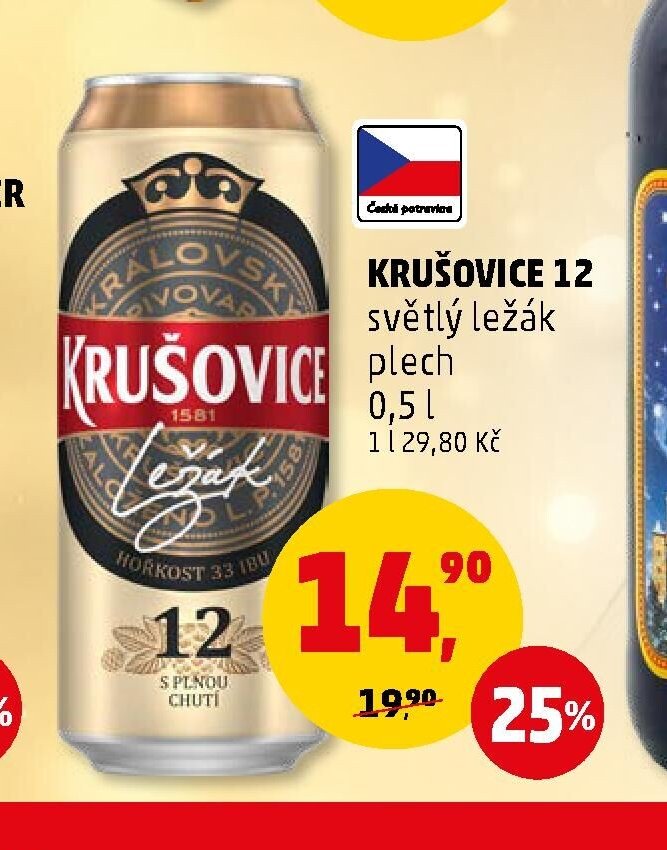 KRUŠOVICE 12 světlý ležák plech 0,5 l