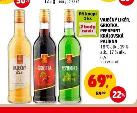 VAJEČNÝ LIKÉR, GRIOTKA, PEPRMINT KRÁLOVSKÁ PALÍRNA