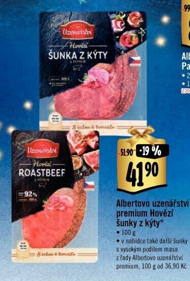 Hovězí šunka z kýty s pepřem Albertovo uzenářství