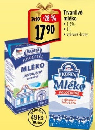 Mléko trvanlivé Jihočeské Madeta - 1,5% polotučné