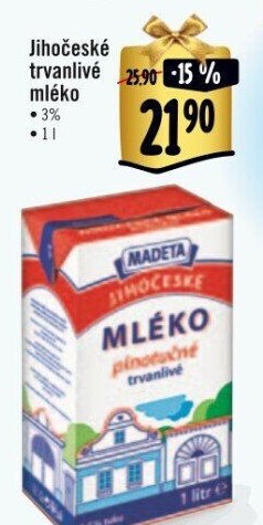 Mléko trvanlivé Jihočeské Madeta - 3,5% plnotučné