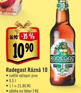 Pivo světlé výčepní Rázná 10° Radegast