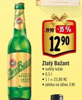 Pivo světlý ležák 12° Zlatý Bažant