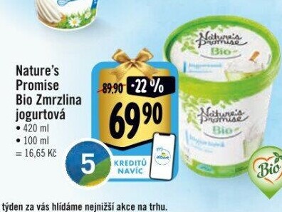 Zmrzlina jogurtová v kelímku bio Nature'