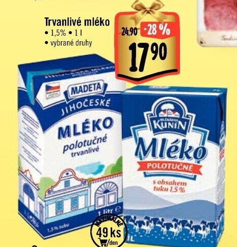 Mléko trvanlivé Jihočeské Madeta - 1,5% polotučné