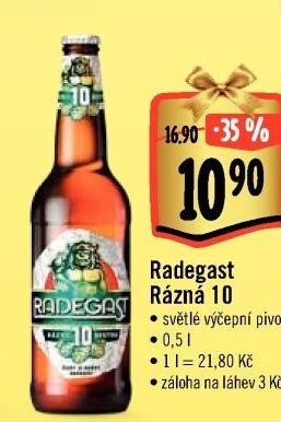Pivo světlé výčepní Rázná 10° Radegast