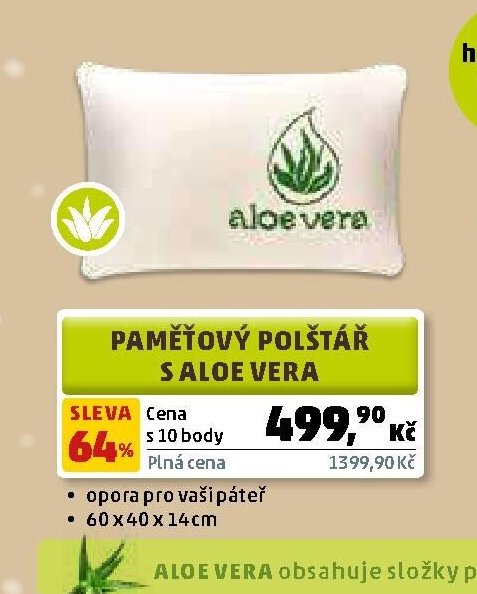 Paměťový polštář s Aloe Vera
