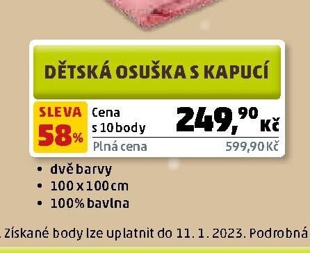 DĚTSKÁ OSUŠKA S KAPUCÍ