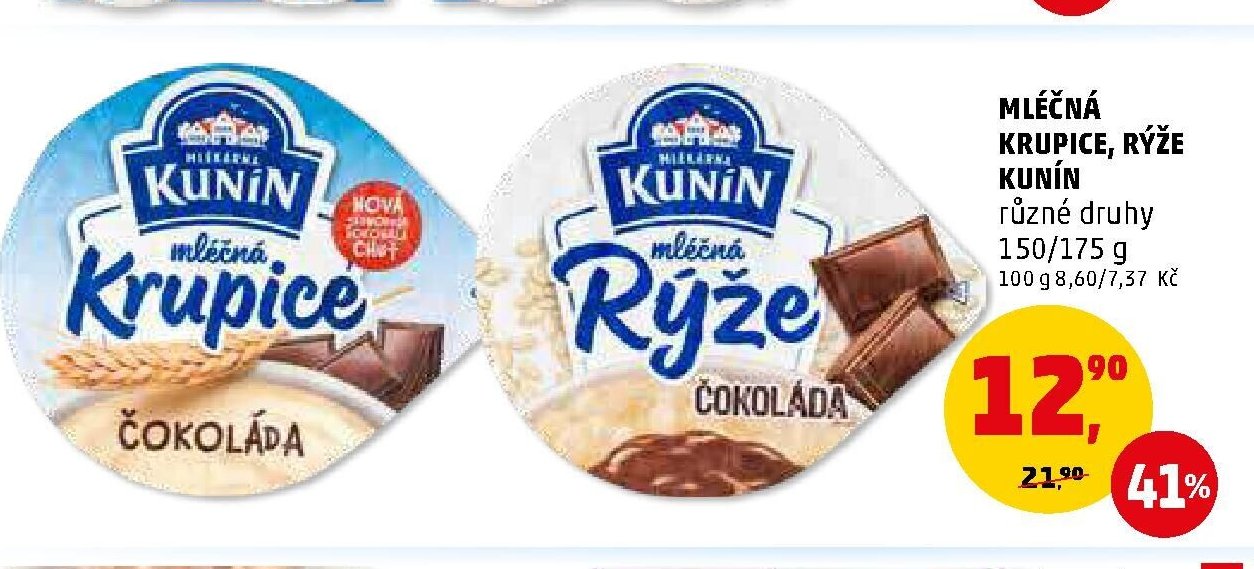 Mléčná krupice, rýže Kunín