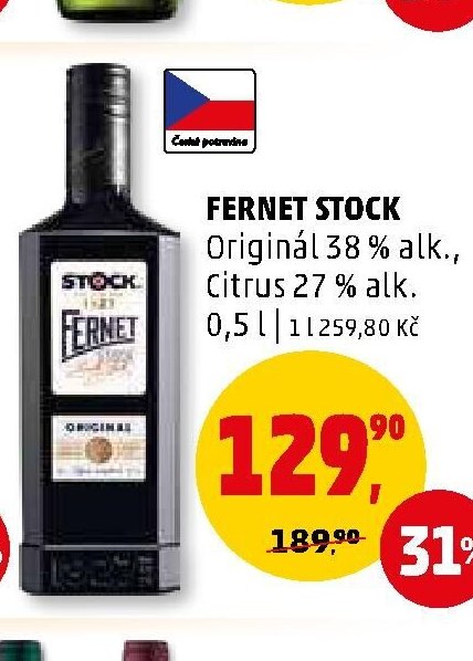 Fernet Stock Originál 38 % alk., Citrus 27 % alk. 0,5 l