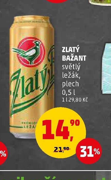 Zlatý Bažant světlý ležák plech