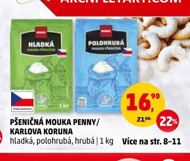 PŠENIČNÁ MOUKA PENNY/KARLOVA KORUNA hladká, polohrubá, hrubá 1 kg