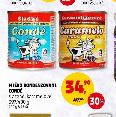 Mléko kondenzované Condé slazené, karamelové 397/400 g
