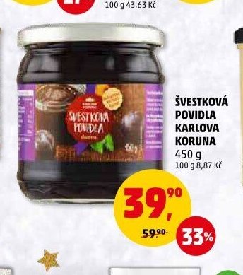 Švestková povidla Karlova Koruna 450 g