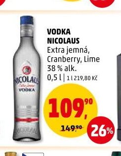 Vodka Nicolaus Extra jemná, Cranberry, Lime 38 % alk. 0,5 l