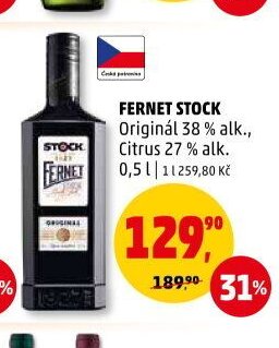 Fernet Stock Originál 38 % alk., Citrus 27 % alk. 0,5 l