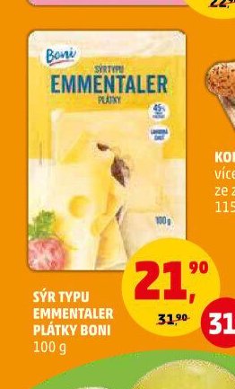 Sýr typu Emmentaler plátky Boni