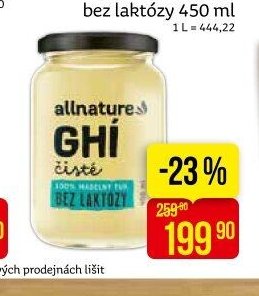 Allnature Ghí 100% máslený tuk bez laktózy 450 ml
