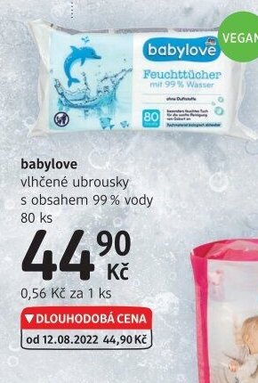 babylove vlhčené ubrousky s obsahem 99 % vody 80 ks