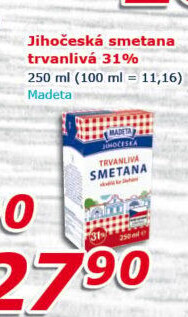 Smetana ke šlehání trvanlivá Jihočeská Madeta 31%