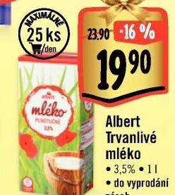 Mléko trvanlivé Albert - 3,5% plnotučné