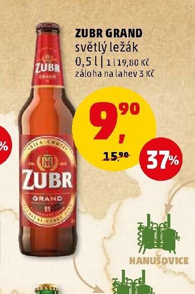 ZUBR GRAND světlý ležák 0,5 l