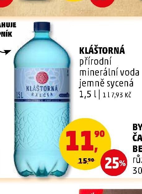 KLÁŠTORNÁ přírodní minerální voda jemně sycená 1,5 l