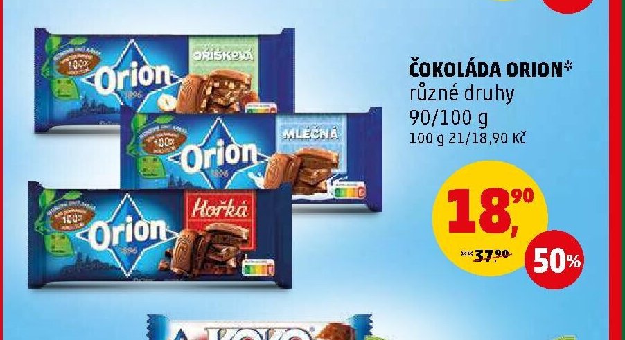 Čokoláda Orion různé druhy