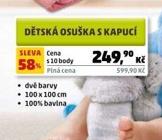 DĚTSKÁ OSUŠKA S KAPUCÍ